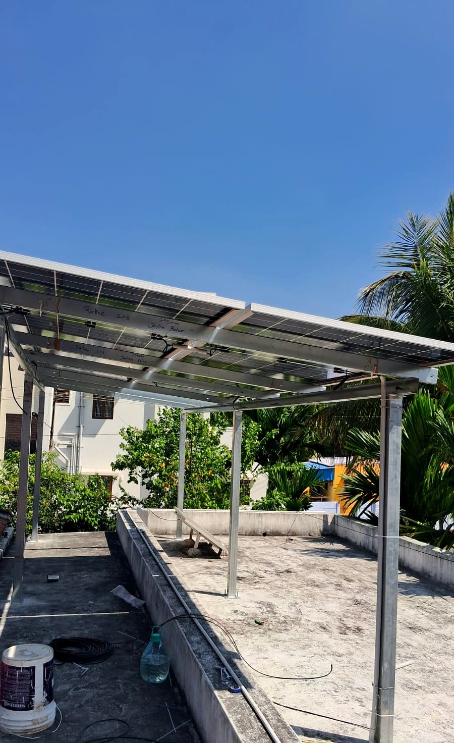 Rooftop solar carport being installed